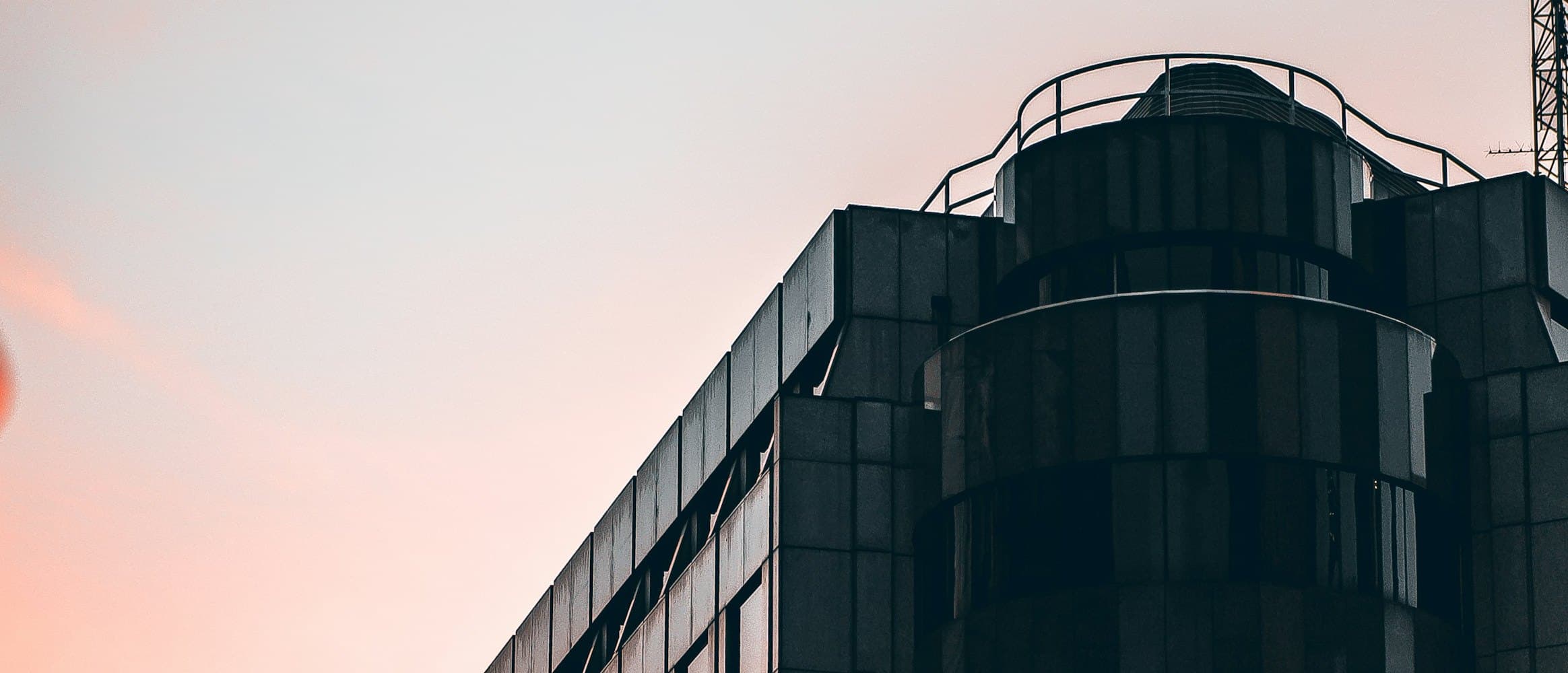 A London office building at dusk.